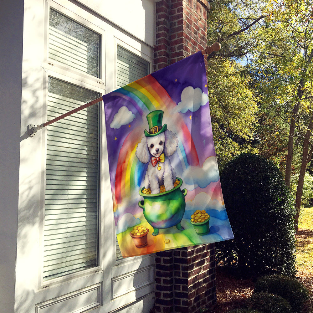 White Poodle St Patrick's Day House Flag 28x40 Porch Sleeve Pole Decorative Outside Yard Banner Artwork Wall Hanging, Polyester