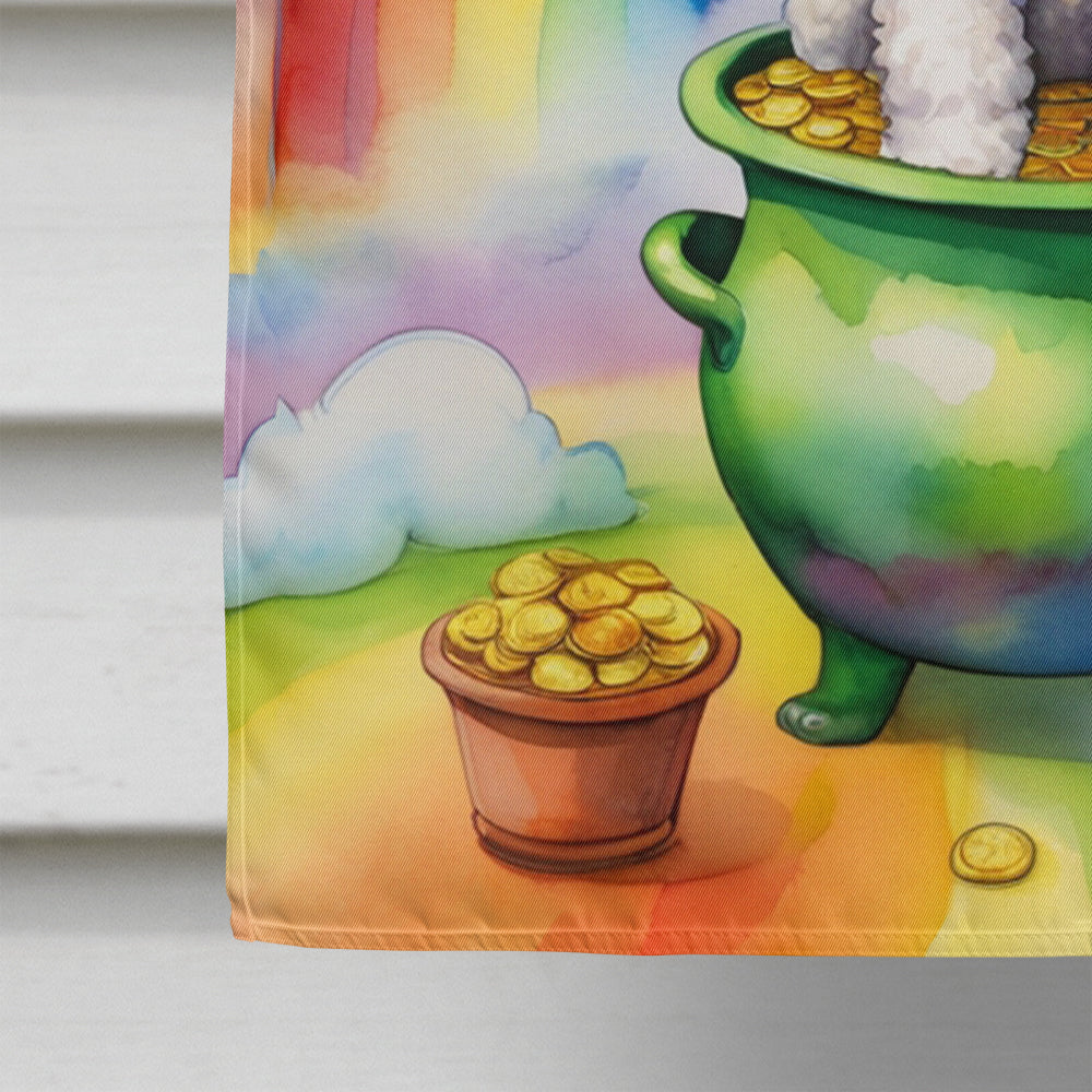 White Poodle St Patrick's Day House Flag 28x40 Porch Sleeve Pole Decorative Outside Yard Banner Artwork Wall Hanging, Polyester
