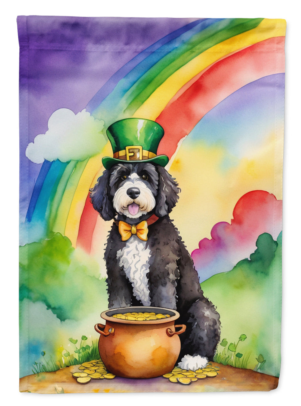 Portuguese Water Dog St Patrick's Day House Flag 28x40 Porch Sleeve Pole Decorative Outside Yard Banner Artwork Wall Hanging, Polyester