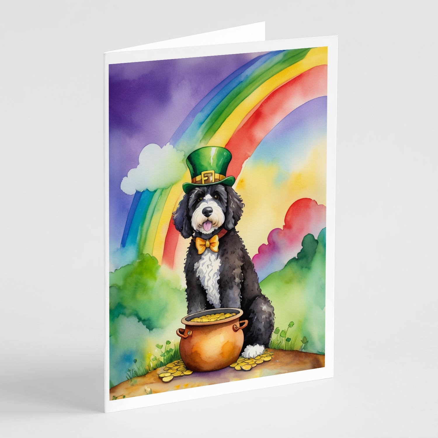 Portuguese Water Dog St Patrick's Day Greeting Cards Pack of 8 Blank Cards with Envelopes Whimsical A7 Size 5x7