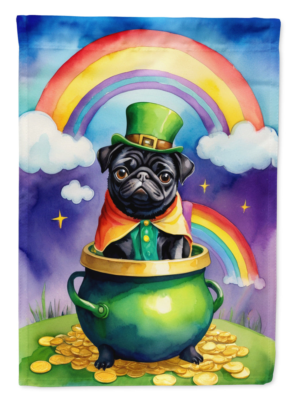 Pug St Patrick's Day House Flag 28x40 Porch Sleeve Pole Decorative Outside Yard Banner Artwork Wall Hanging, Polyester