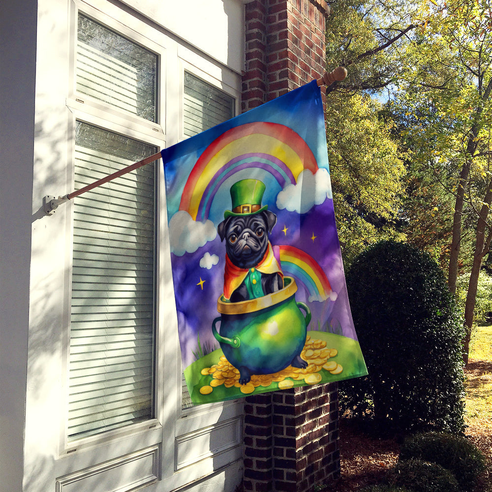 Pug St Patrick's Day House Flag 28x40 Porch Sleeve Pole Decorative Outside Yard Banner Artwork Wall Hanging, Polyester