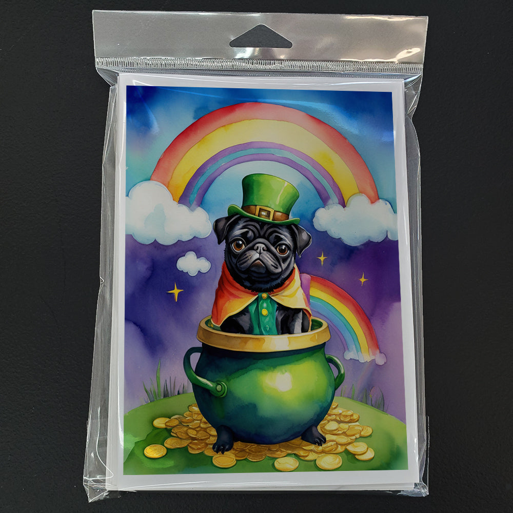 Pug St Patrick's Day Greeting Cards Pack of 8 Blank Cards with Envelopes Whimsical A7 Size 5x7