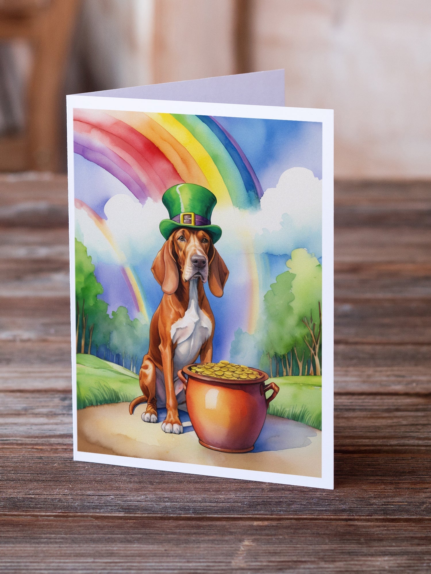 Red Redbone Coonhound St Patrick's Day Greeting Cards Pack of 8 Blank Cards with Envelopes Whimsical A7 Size 5x7