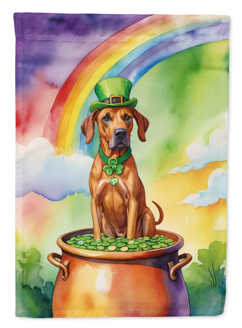 Rhodesian Ridgeback St Patrick's Day House Flag 28x40 Porch Sleeve Pole Decorative Outside Yard Banner Artwork Wall Hanging, Polyester