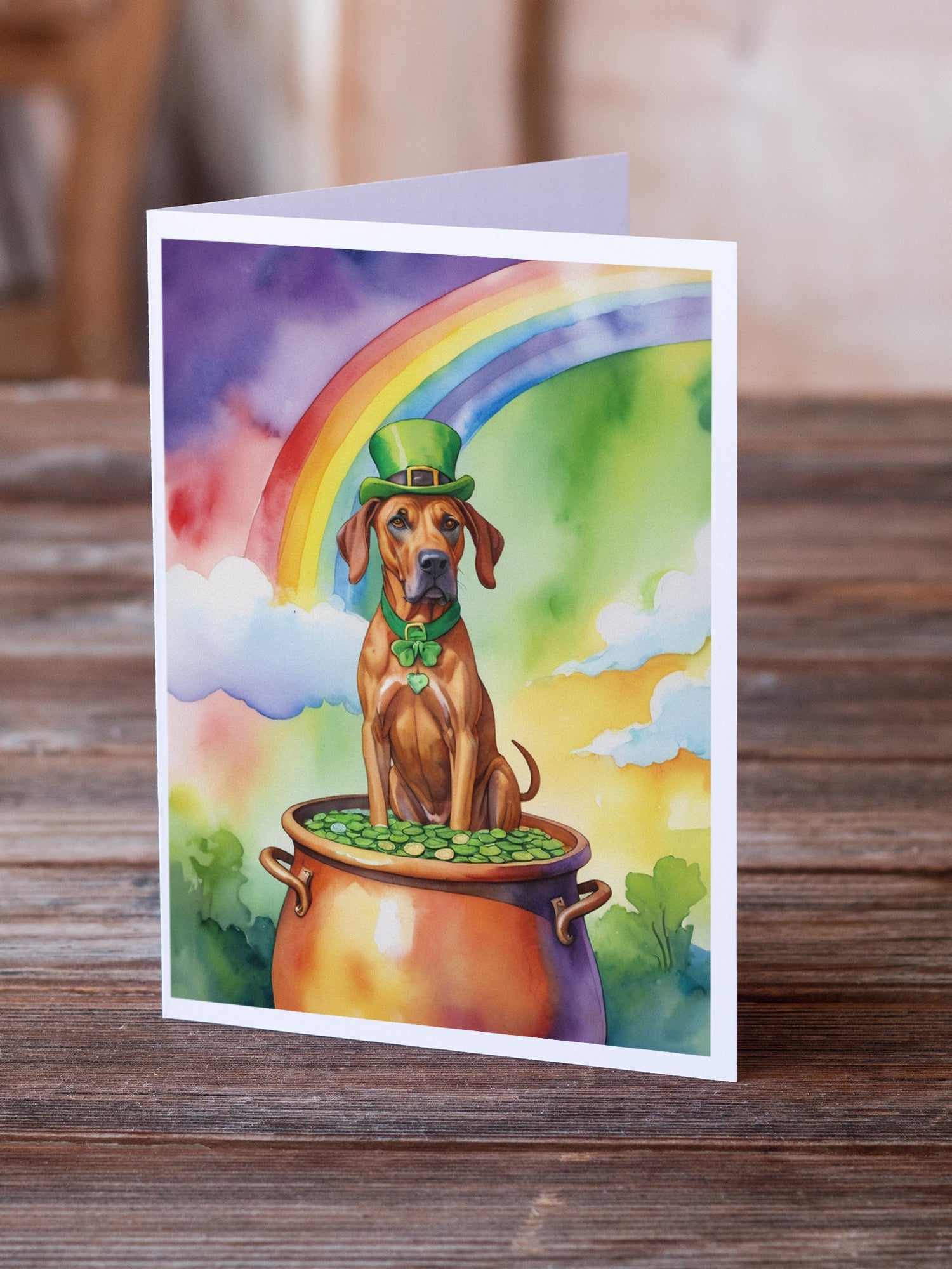 Rhodesian Ridgeback St Patrick's Day Greeting Cards Pack of 8 Blank Cards with Envelopes Whimsical A7 Size 5x7