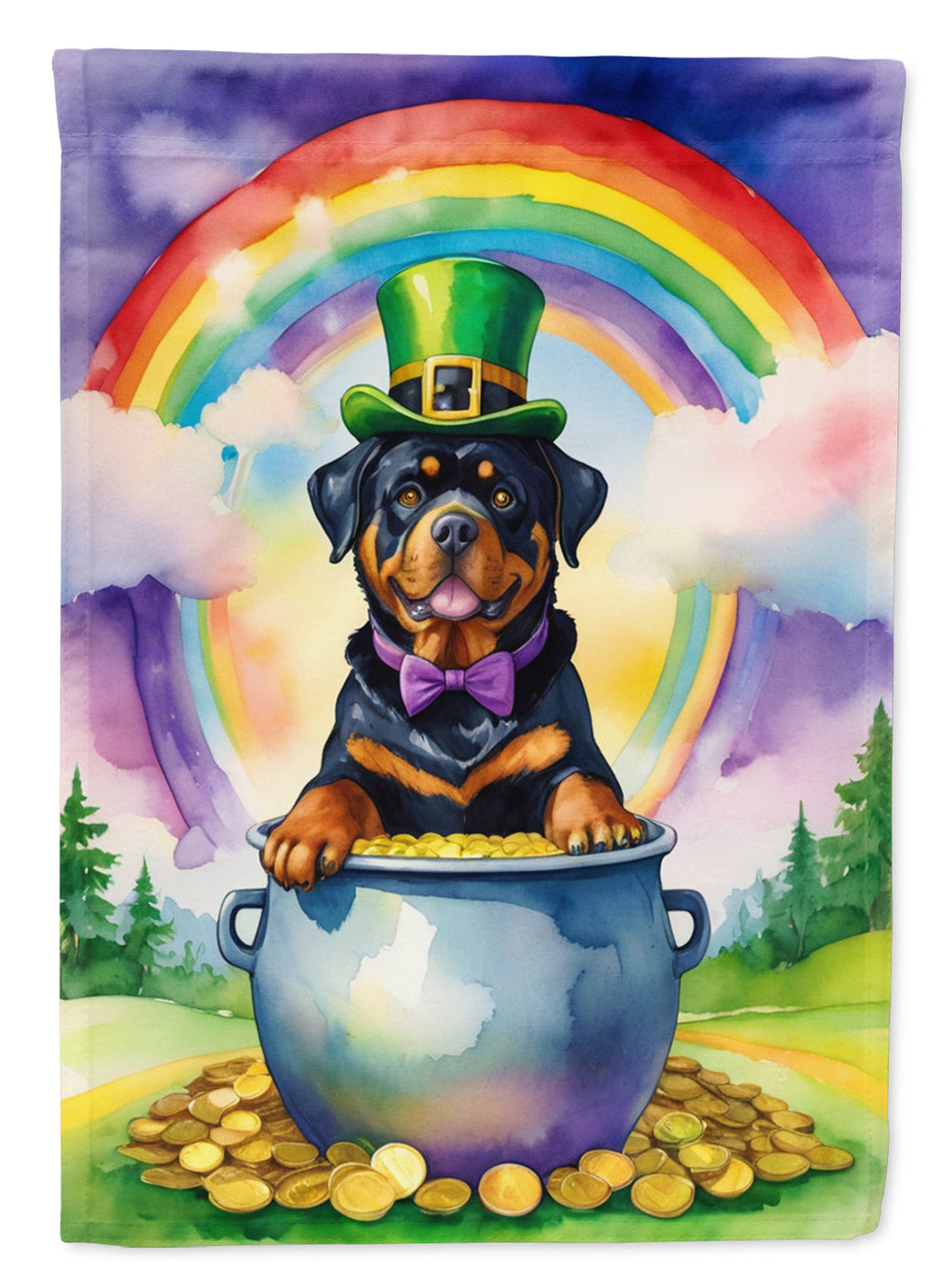 Rottweiler St Patrick's Day House Flag 28x40 Porch Sleeve Pole Decorative Outside Yard Banner Artwork Wall Hanging, Polyester