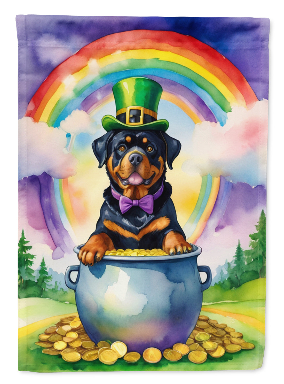 Rottweiler St Patrick's Day House Flag 28x40 Porch Sleeve Pole Decorative Outside Yard Banner Artwork Wall Hanging, Polyester