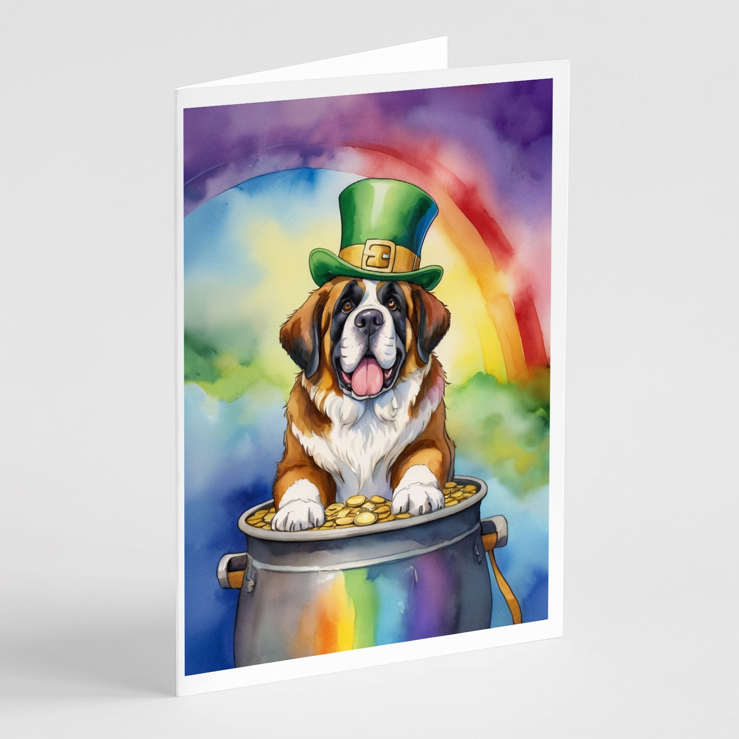 Saint Bernard St Patrick's Day Greeting Cards Pack of 8 Blank Cards with Envelopes Whimsical A7 Size 5x7