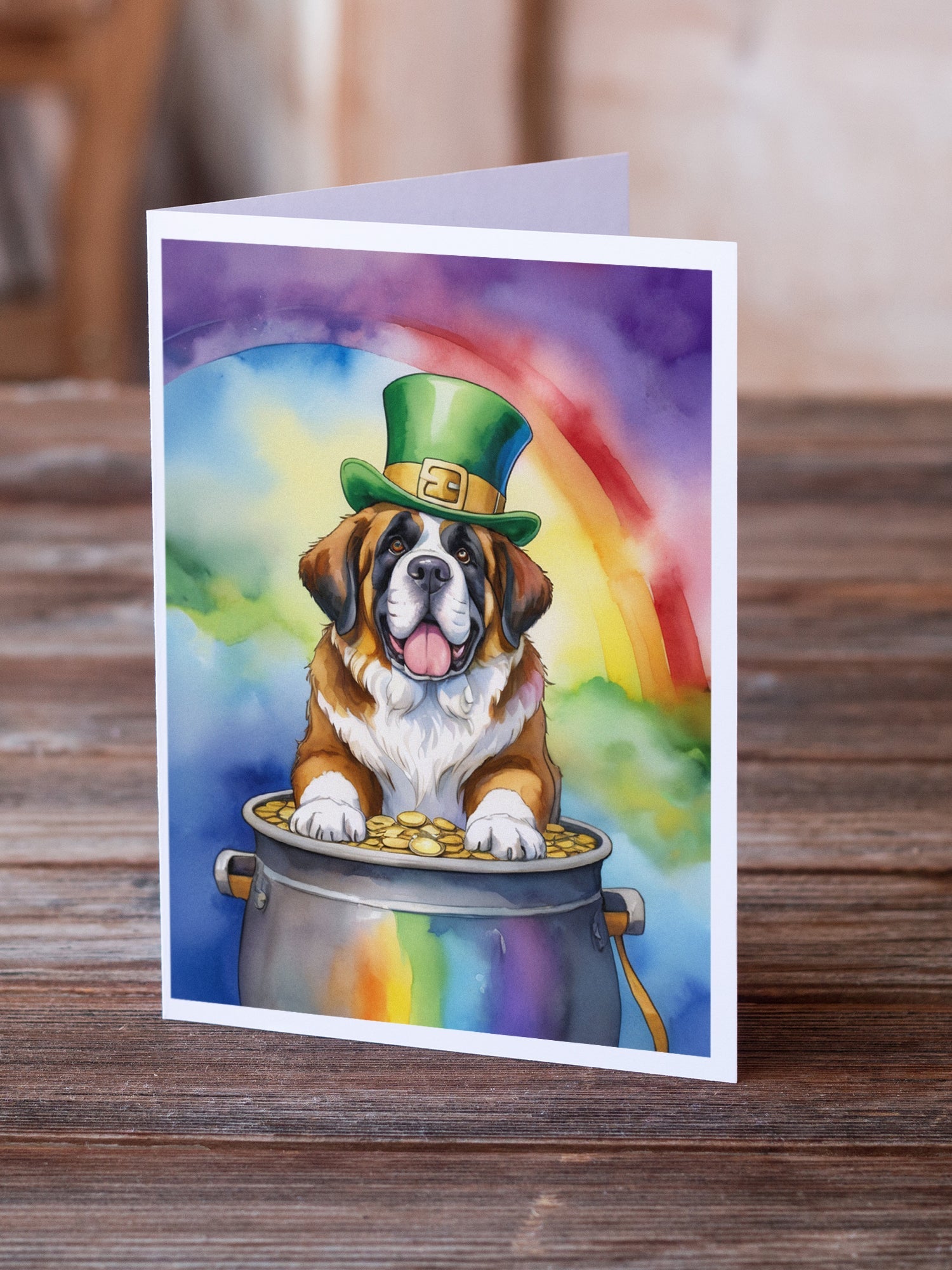 Saint Bernard St Patrick's Day Greeting Cards Pack of 8 Blank Cards with Envelopes Whimsical A7 Size 5x7