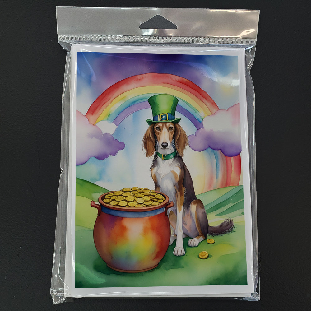 Saluki St Patrick's Day Greeting Cards Pack of 8 Blank Cards with Envelopes Whimsical A7 Size 5x7
