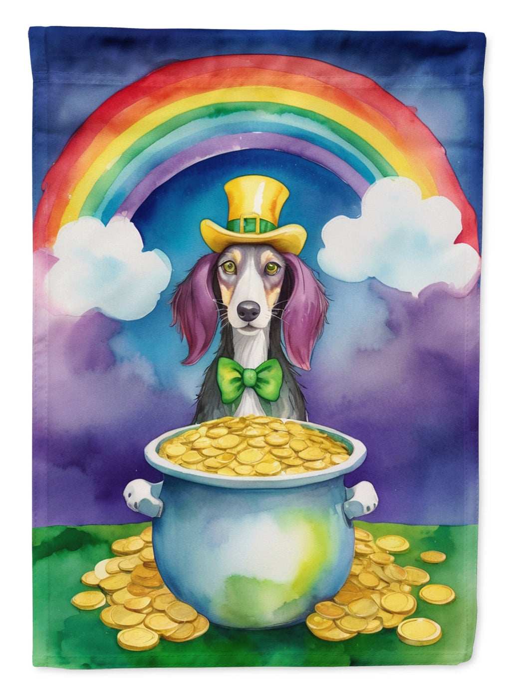 Saluki St Patrick's Day House Flag 28x40 Porch Sleeve Pole Decorative Outside Yard Banner Artwork Wall Hanging, Polyester