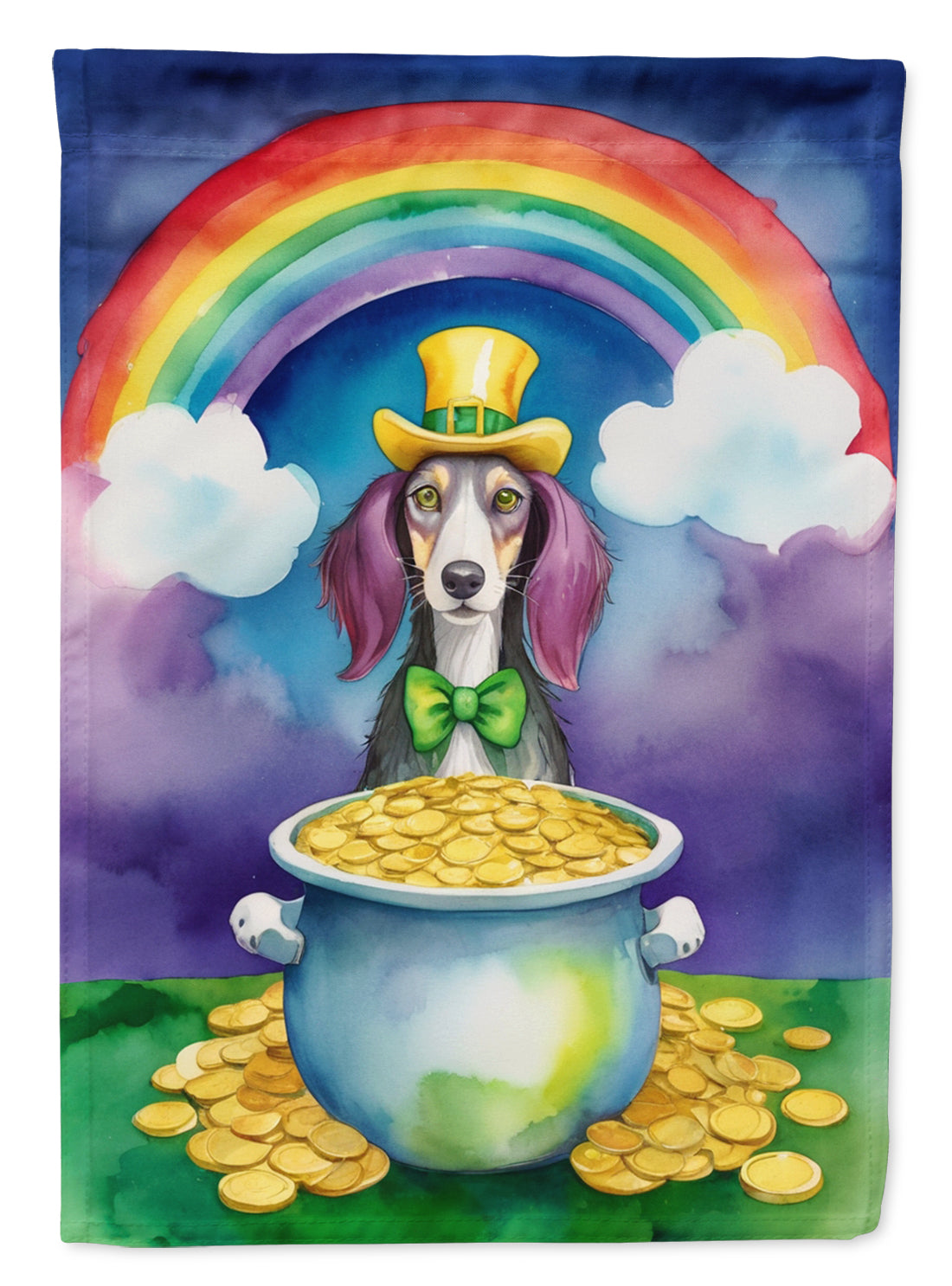 Saluki St Patrick's Day House Flag 28x40 Porch Sleeve Pole Decorative Outside Yard Banner Artwork Wall Hanging, Polyester