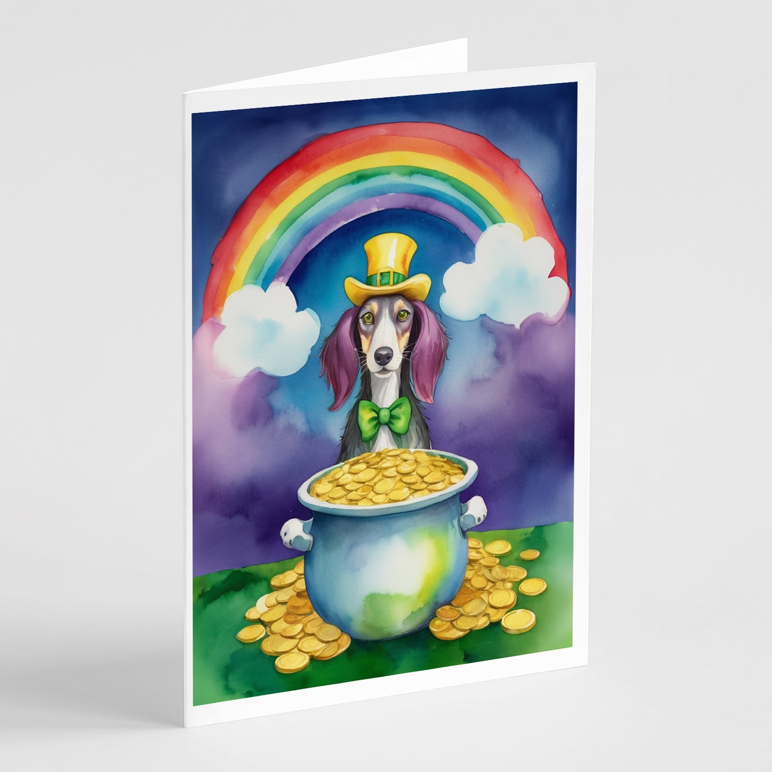 Saluki St Patrick's Day Greeting Cards Pack of 8 Blank Cards with Envelopes Whimsical A7 Size 5x7