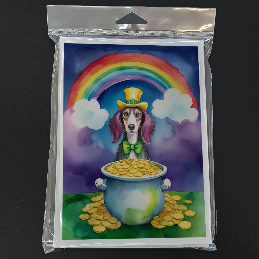 Saluki St Patrick's Day Greeting Cards Pack of 8 Blank Cards with Envelopes Whimsical A7 Size 5x7