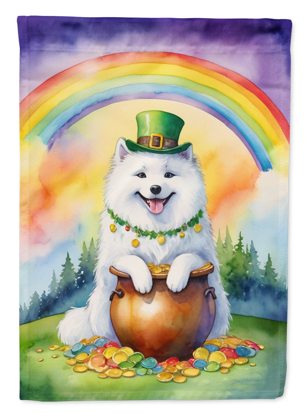 Samoyed St Patrick's Day House Flag 28x40 Porch Sleeve Pole Decorative Outside Yard Banner Artwork Wall Hanging, Polyester