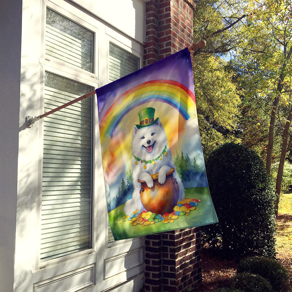 Samoyed St Patrick's Day House Flag 28x40 Porch Sleeve Pole Decorative Outside Yard Banner Artwork Wall Hanging, Polyester