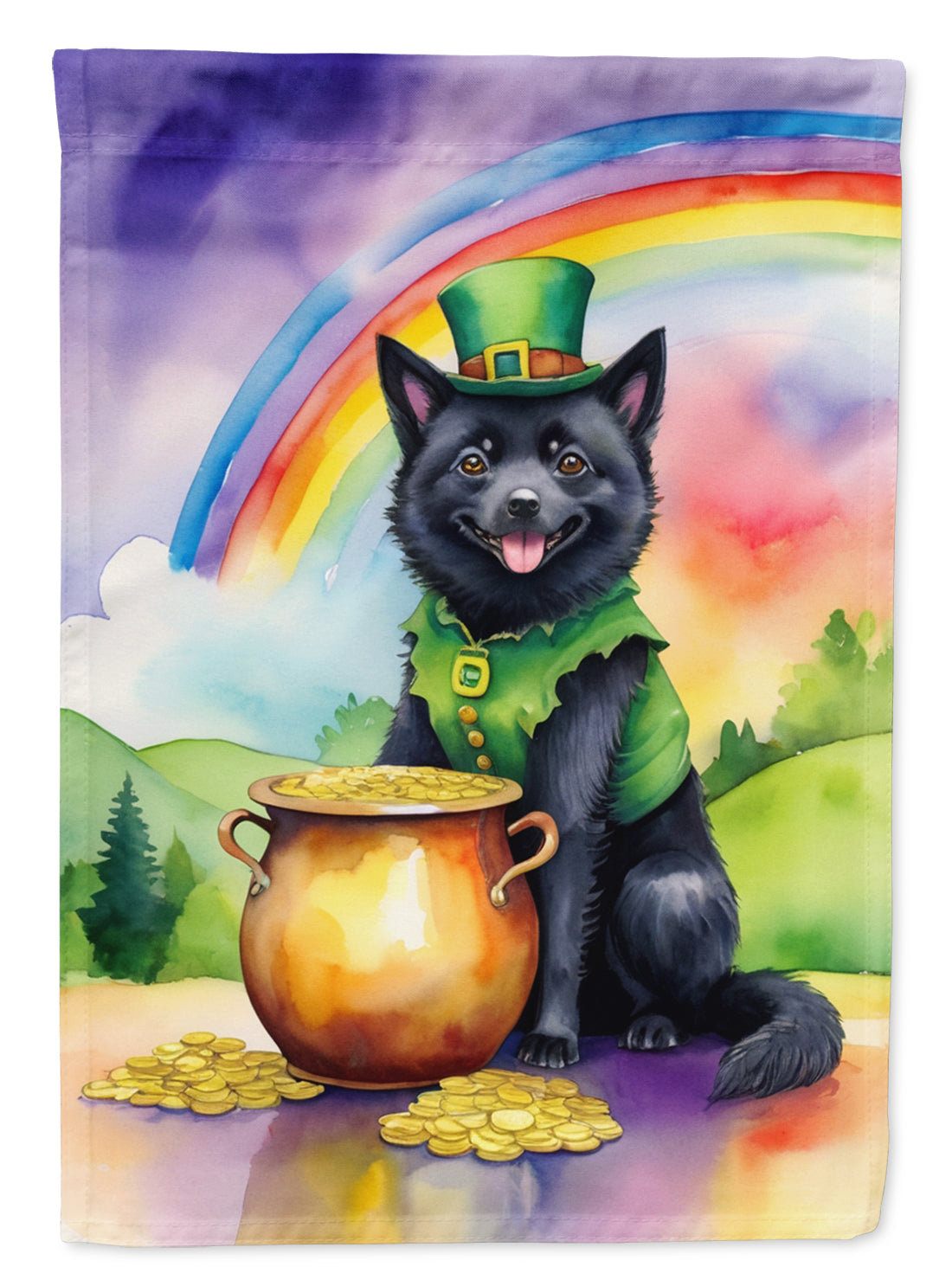 Schipperke St Patrick's Day House Flag 28x40 Porch Sleeve Pole Decorative Outside Yard Banner Artwork Wall Hanging, Polyester