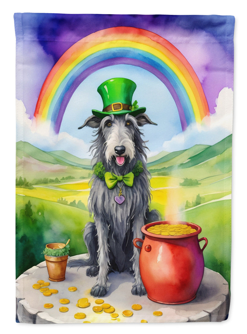 Scottish Deerhound St Patrick's Day House Flag 28x40 Porch Sleeve Pole Decorative Outside Yard Banner Artwork Wall Hanging, Polyester