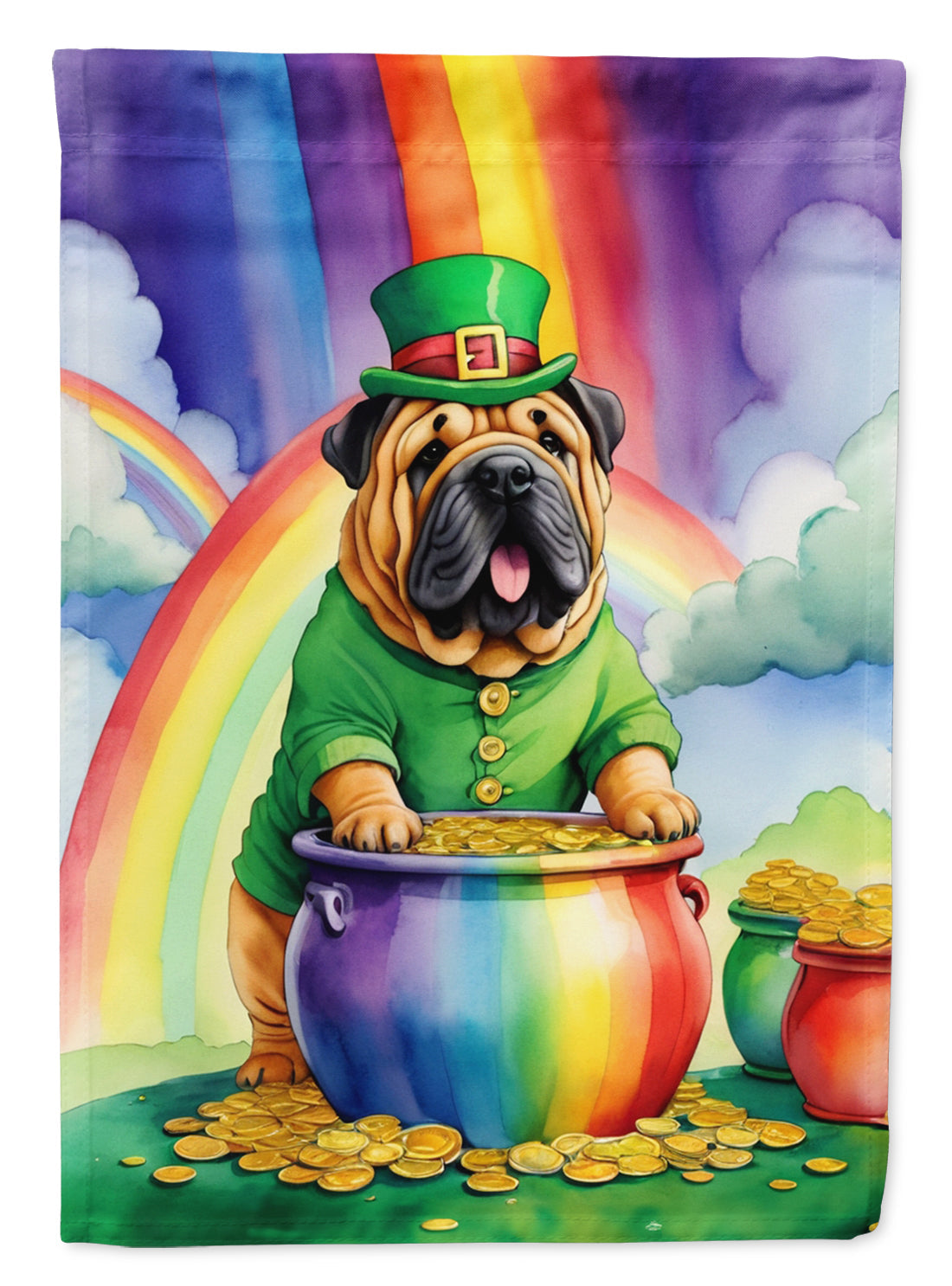 Shar Pei St Patrick's Day House Flag 28x40 Porch Sleeve Pole Decorative Outside Yard Banner Artwork Wall Hanging, Polyester