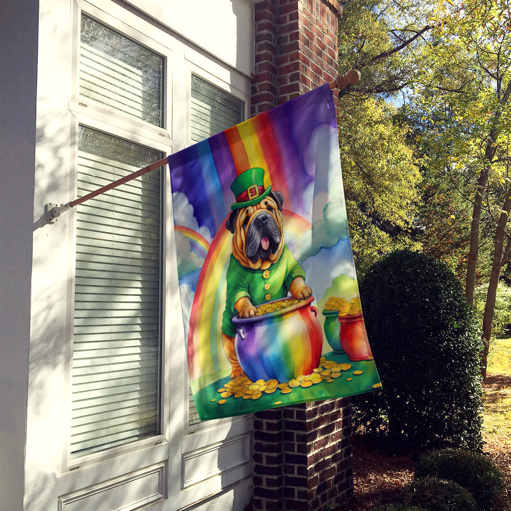 Shar Pei St Patrick's Day House Flag 28x40 Porch Sleeve Pole Decorative Outside Yard Banner Artwork Wall Hanging, Polyester