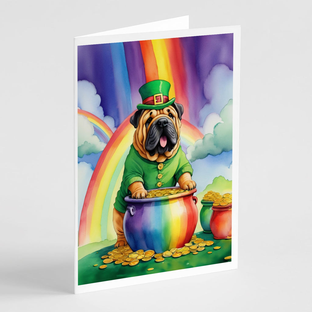 Shar Pei St Patrick's Day Greeting Cards Pack of 8 Blank Cards with Envelopes Whimsical A7 Size 5x7
