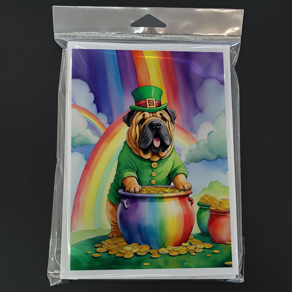Shar Pei St Patrick's Day Greeting Cards Pack of 8 Blank Cards with Envelopes Whimsical A7 Size 5x7