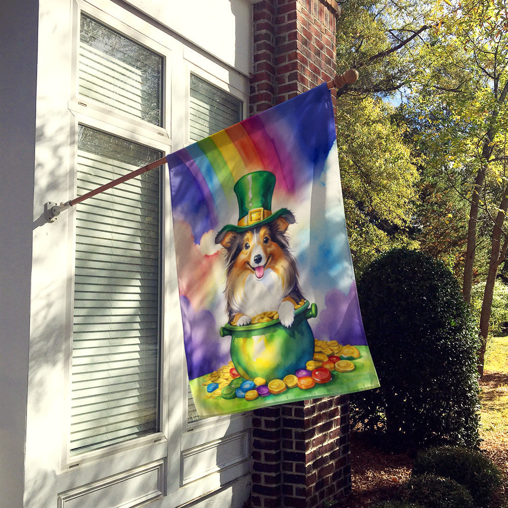 Sheltie St Patrick's Day House Flag 28x40 Porch Sleeve Pole Decorative Outside Yard Banner Artwork Wall Hanging, Polyester