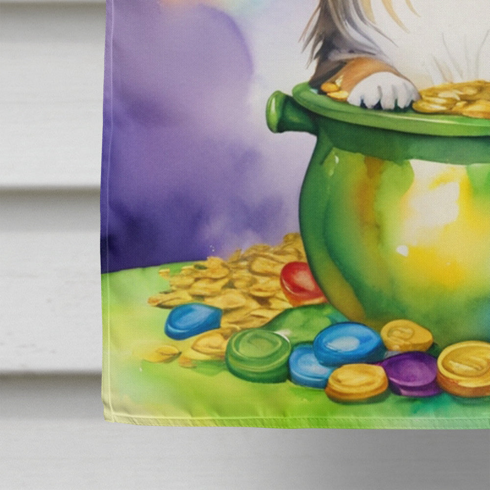 Sheltie St Patrick's Day House Flag 28x40 Porch Sleeve Pole Decorative Outside Yard Banner Artwork Wall Hanging, Polyester