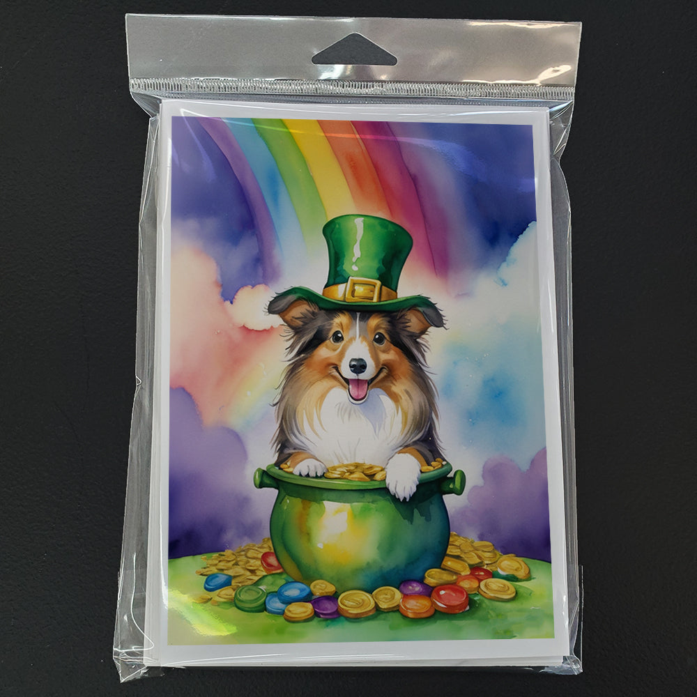 Sheltie St Patrick's Day Greeting Cards Pack of 8 Blank Cards with Envelopes Whimsical A7 Size 5x7