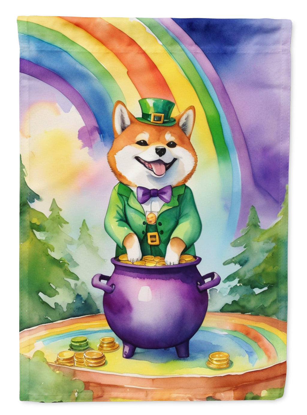 Shiba Inu St Patrick's Day House Flag 28x40 Porch Sleeve Pole Decorative Outside Yard Banner Artwork Wall Hanging, Polyester