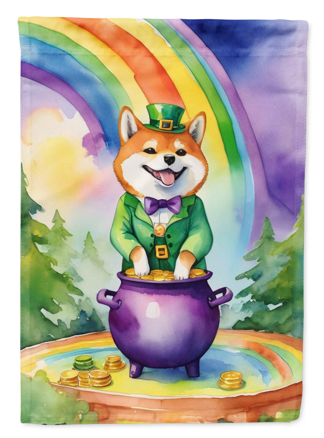 Shiba Inu St Patrick's Day House Flag 28x40 Porch Sleeve Pole Decorative Outside Yard Banner Artwork Wall Hanging, Polyester
