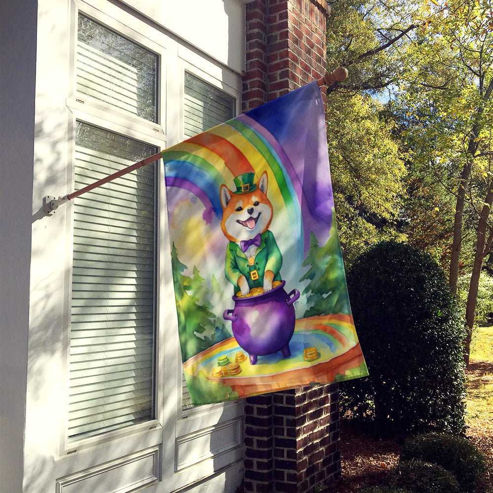 Shiba Inu St Patrick's Day House Flag 28x40 Porch Sleeve Pole Decorative Outside Yard Banner Artwork Wall Hanging, Polyester