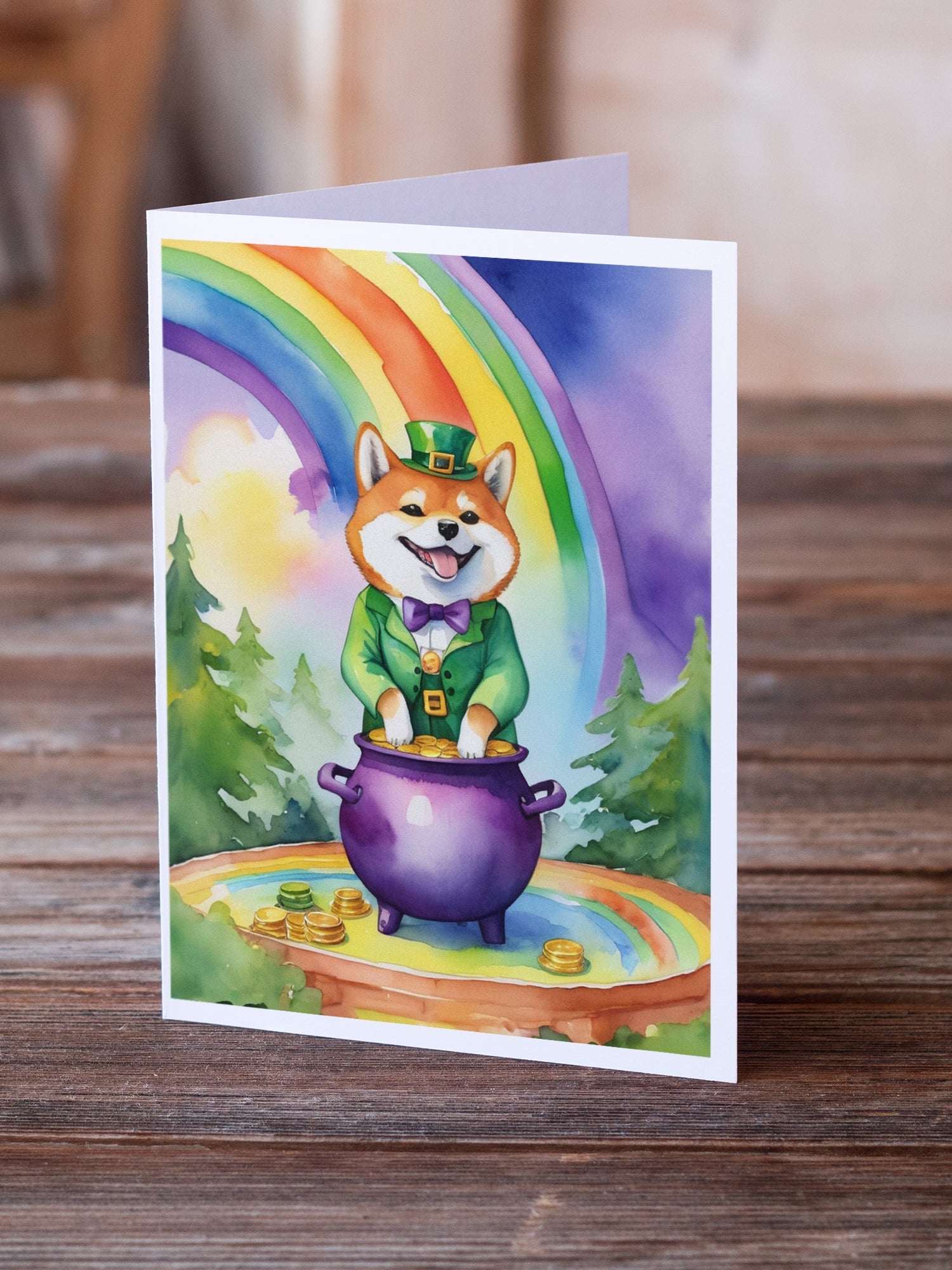Shiba Inu St Patrick's Day Greeting Cards Pack of 8 Blank Cards with Envelopes Whimsical A7 Size 5x7