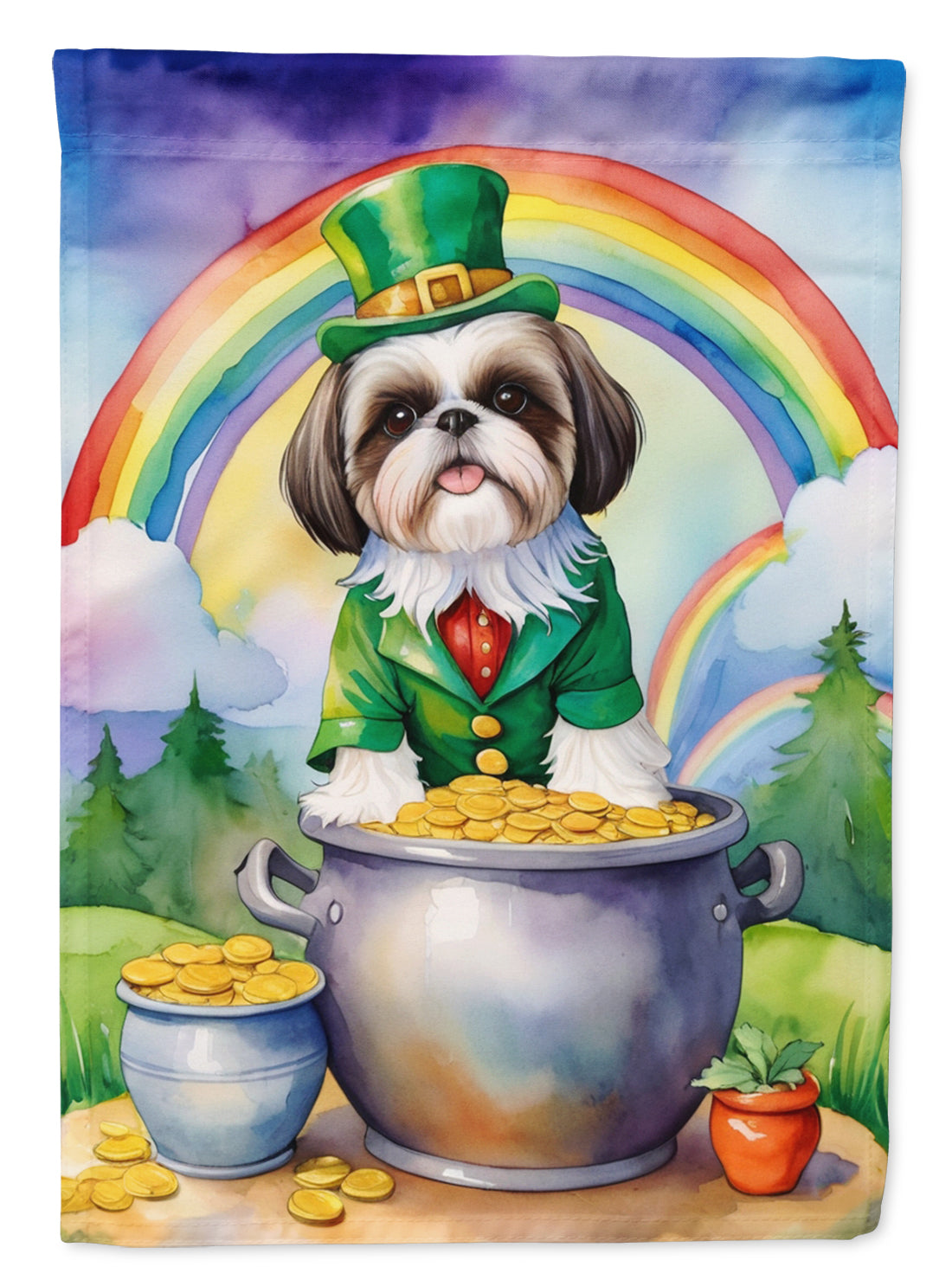Shih Tzu St Patrick's Day House Flag 28x40 Porch Sleeve Pole Decorative Outside Yard Banner Artwork Wall Hanging, Polyester
