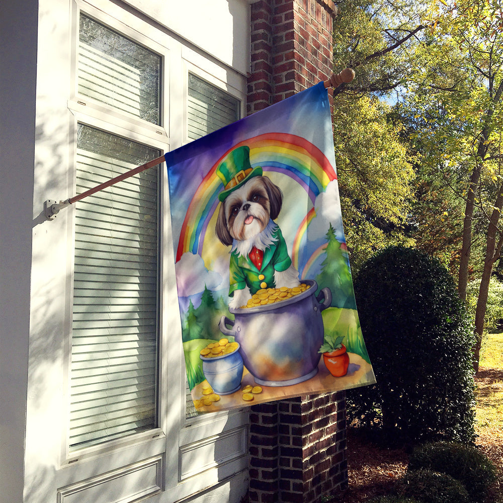Shih Tzu St Patrick's Day House Flag 28x40 Porch Sleeve Pole Decorative Outside Yard Banner Artwork Wall Hanging, Polyester