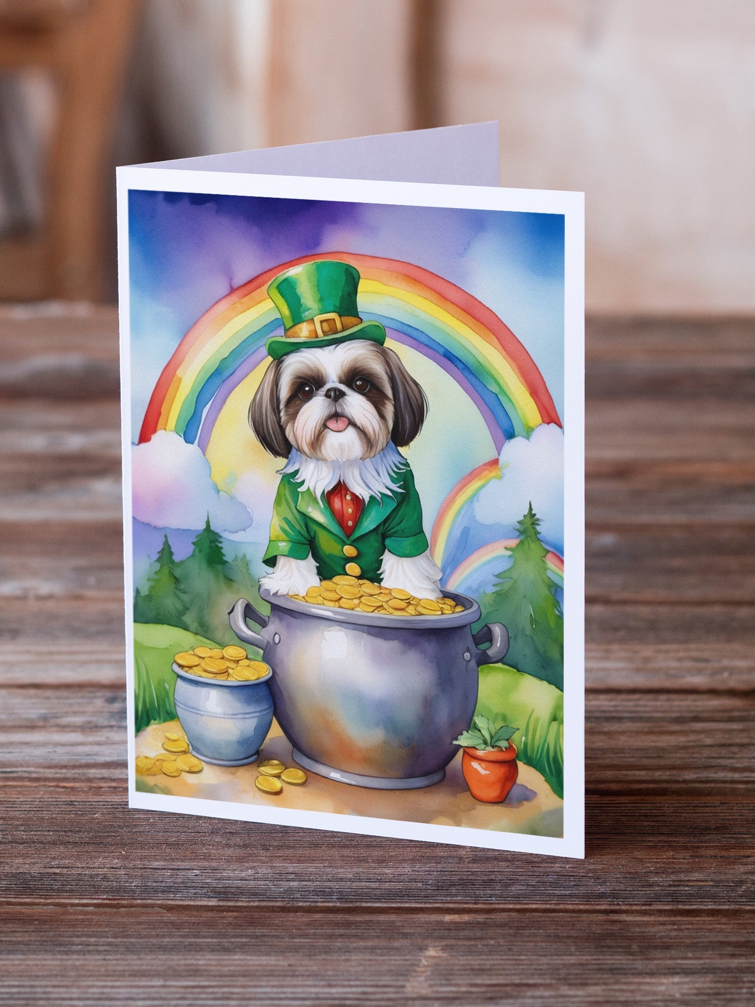 Shih Tzu St Patrick's Day Greeting Cards Pack of 8 Blank Cards with Envelopes Whimsical A7 Size 5x7