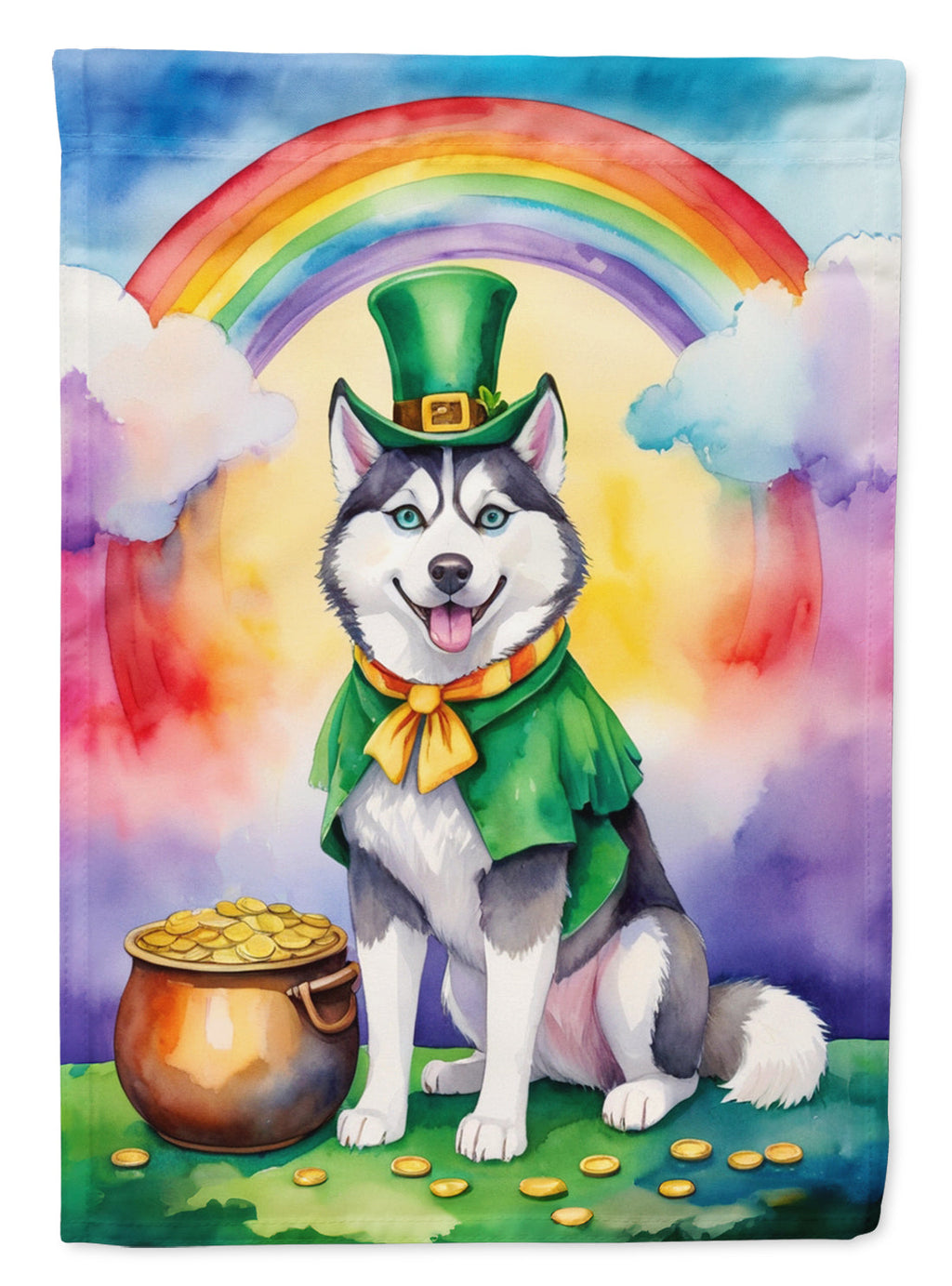 Siberian Husky St Patrick's Day House Flag 28x40 Porch Sleeve Pole Decorative Outside Yard Banner Artwork Wall Hanging, Polyester