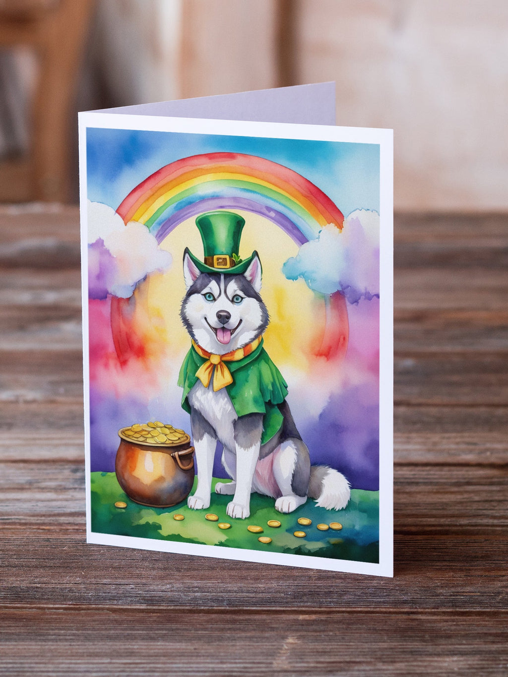 Siberian Husky St Patrick's Day Greeting Cards Pack of 8 Blank Cards with Envelopes Whimsical A7 Size 5x7