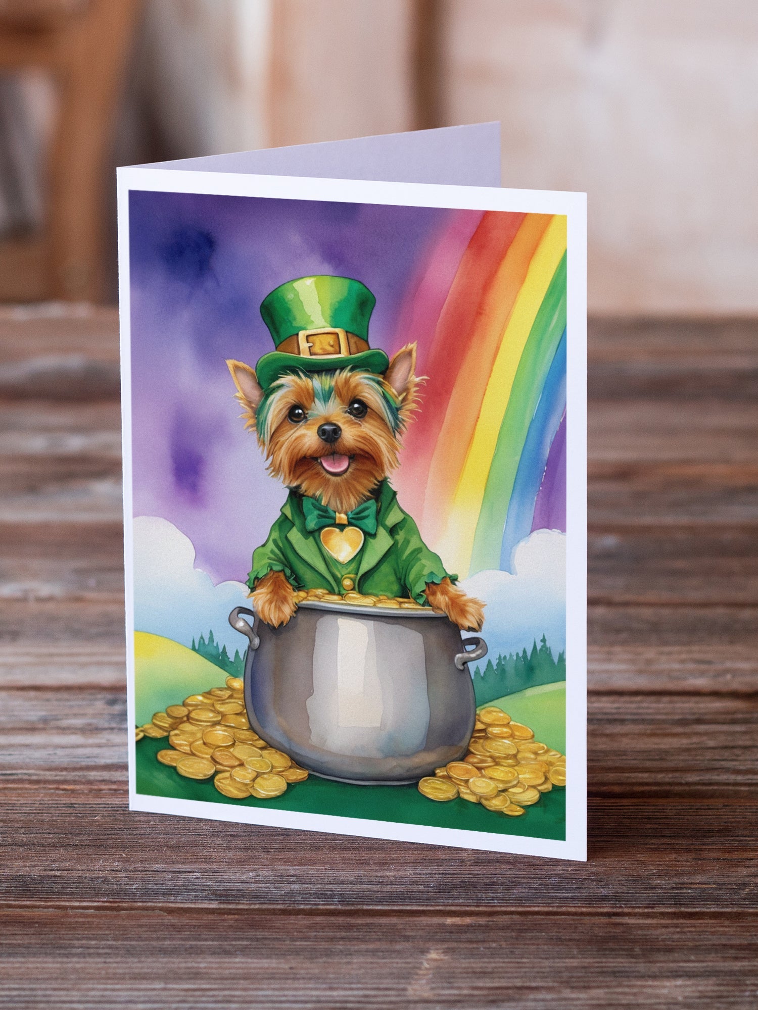 Silky Terrier St Patrick's Day Greeting Cards Pack of 8 Blank Cards with Envelopes Whimsical A7 Size 5x7