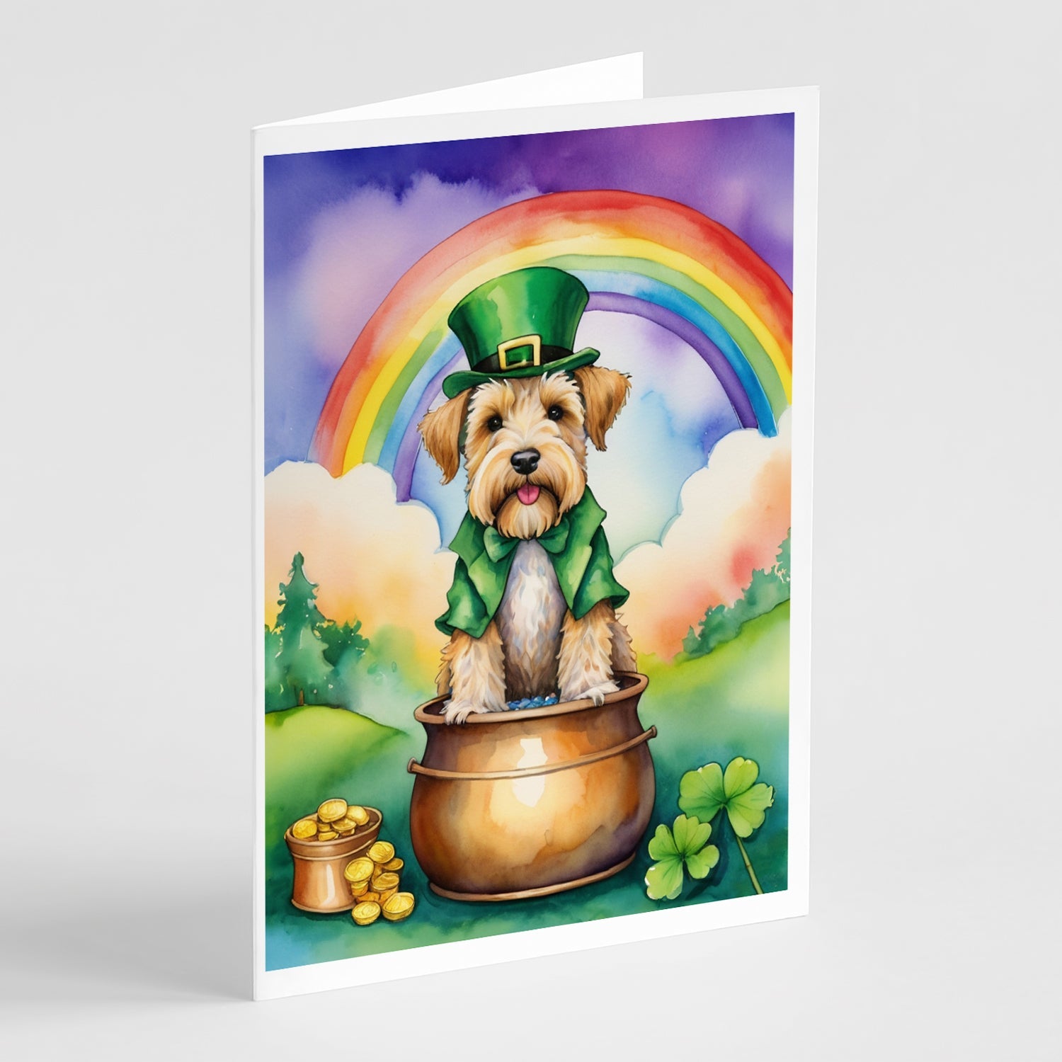 Wheaten Terrier St Patrick's Day Greeting Cards Pack of 8 Blank Cards with Envelopes Whimsical A7 Size 5x7