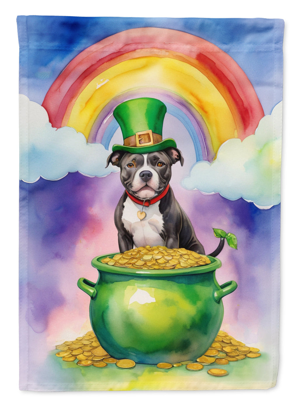 Staffordshire Bull Terrier St Patrick's Day House Flag 28x40 Porch Sleeve Pole Decorative Outside Yard Banner Artwork Wall Hanging, Polyester