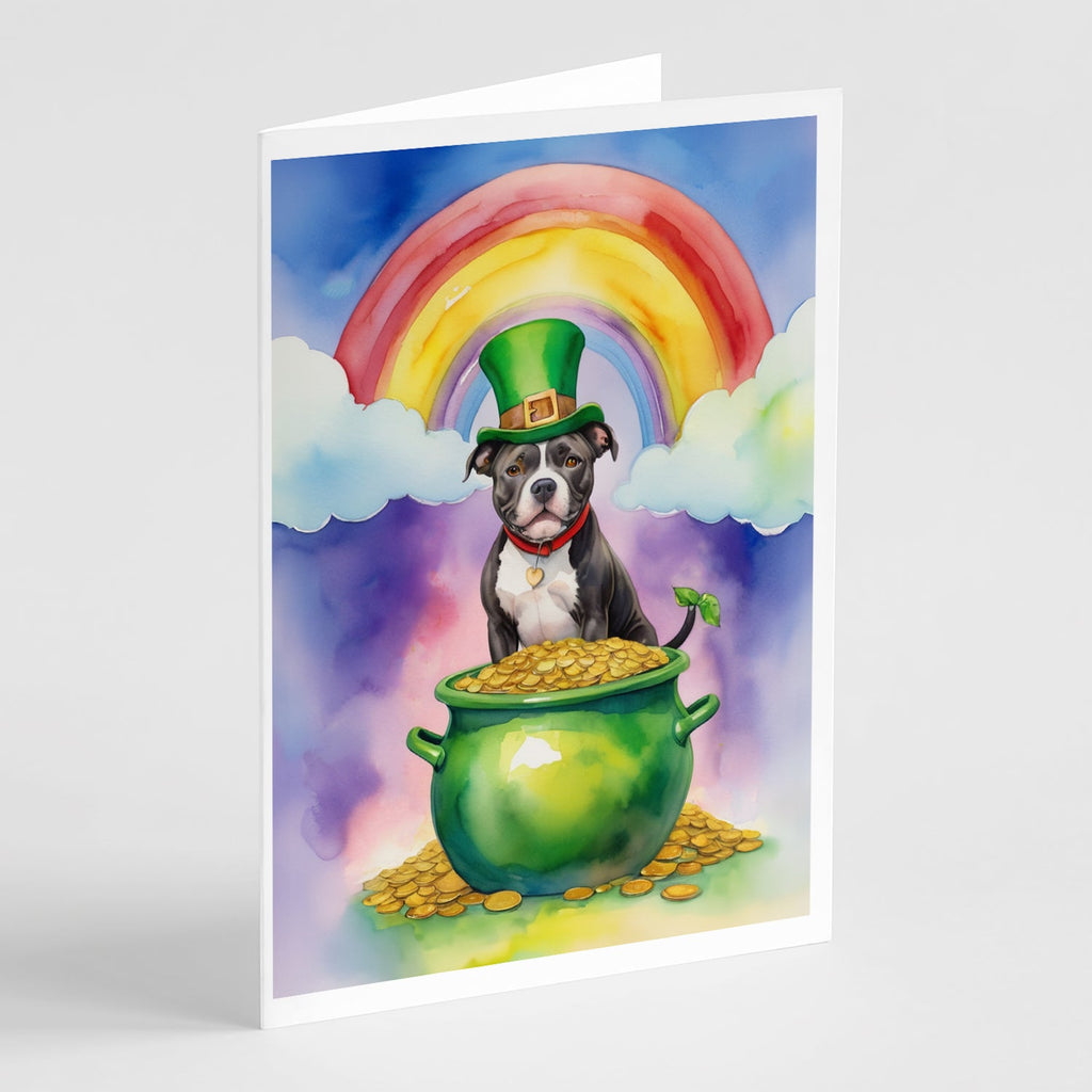 Staffordshire Bull Terrier St Patrick's Day Greeting Cards Pack of 8 Blank Cards with Envelopes Whimsical A7 Size 5x7