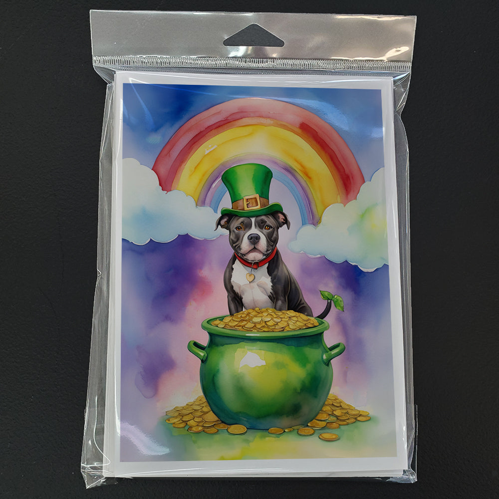 Staffordshire Bull Terrier St Patrick's Day Greeting Cards Pack of 8 Blank Cards with Envelopes Whimsical A7 Size 5x7