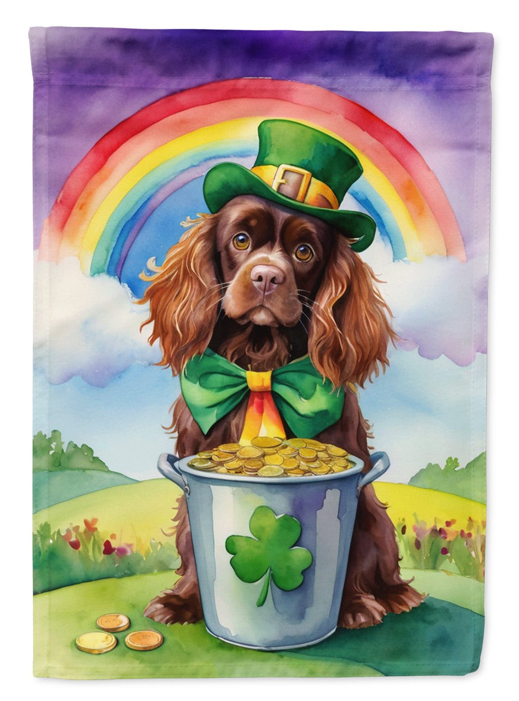 Sussex Spaniel St Patrick's Day House Flag 28x40 Porch Sleeve Pole Decorative Outside Yard Banner Artwork Wall Hanging, Polyester