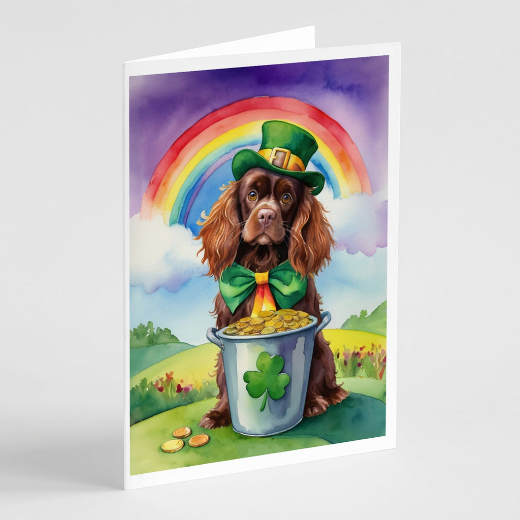 Sussex Spaniel St Patrick's Day Greeting Cards Pack of 8 Blank Cards with Envelopes Whimsical A7 Size 5x7