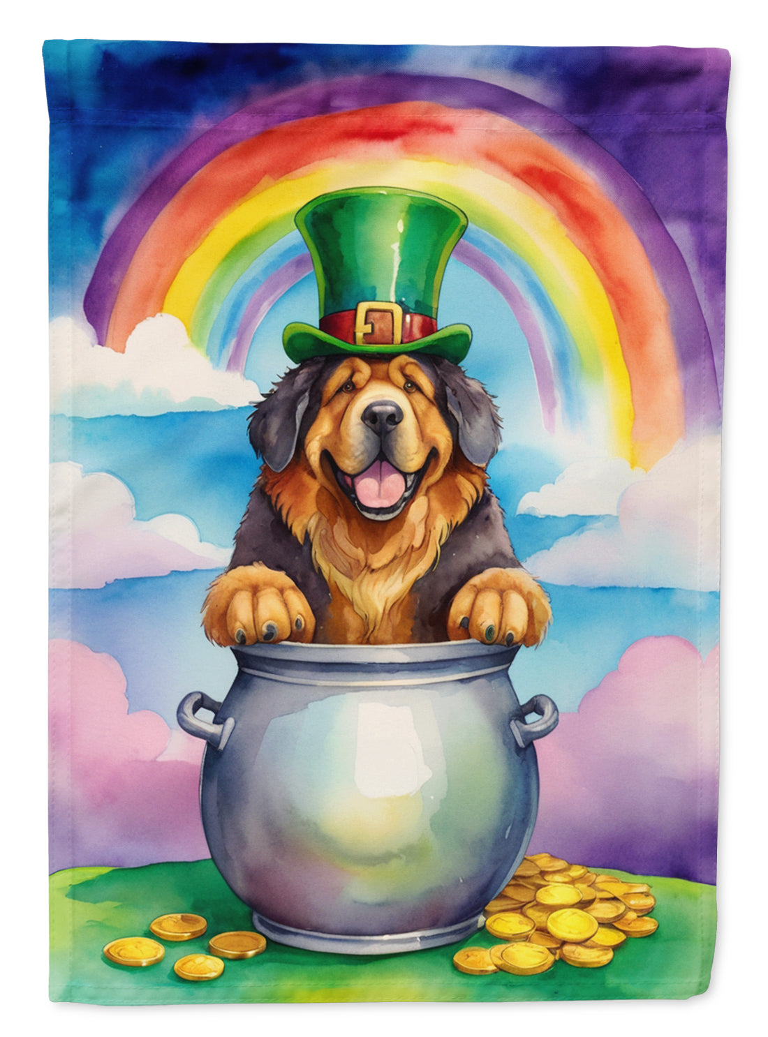 Tibetan Mastiff St Patrick's Day House Flag 28x40 Porch Sleeve Pole Decorative Outside Yard Banner Artwork Wall Hanging, Polyester