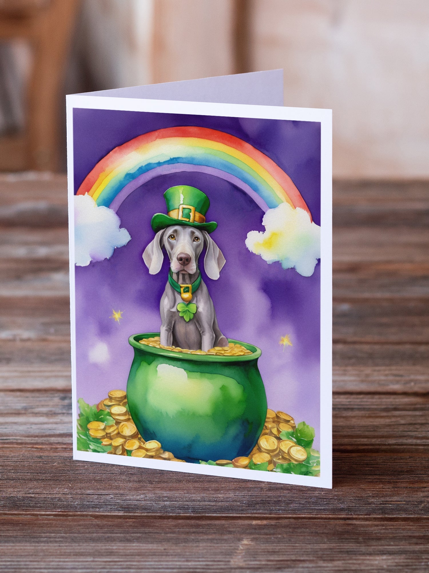 Weimaraner St Patrick's Day Greeting Cards Pack of 8 Blank Cards with Envelopes Whimsical A7 Size 5x7
