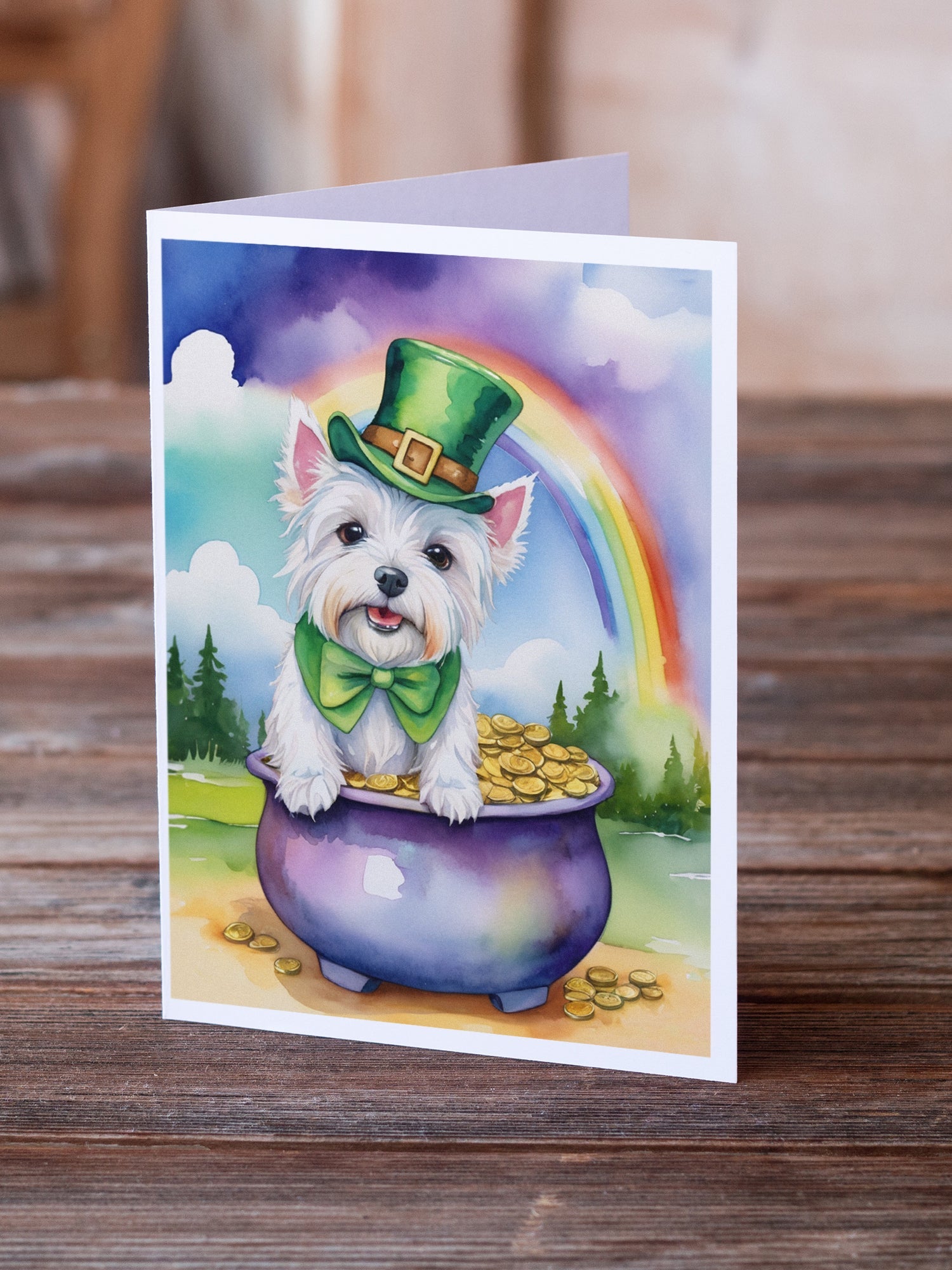 Westie St Patrick's Day Greeting Cards Pack of 8 Blank Cards with Envelopes Whimsical A7 Size 5x7