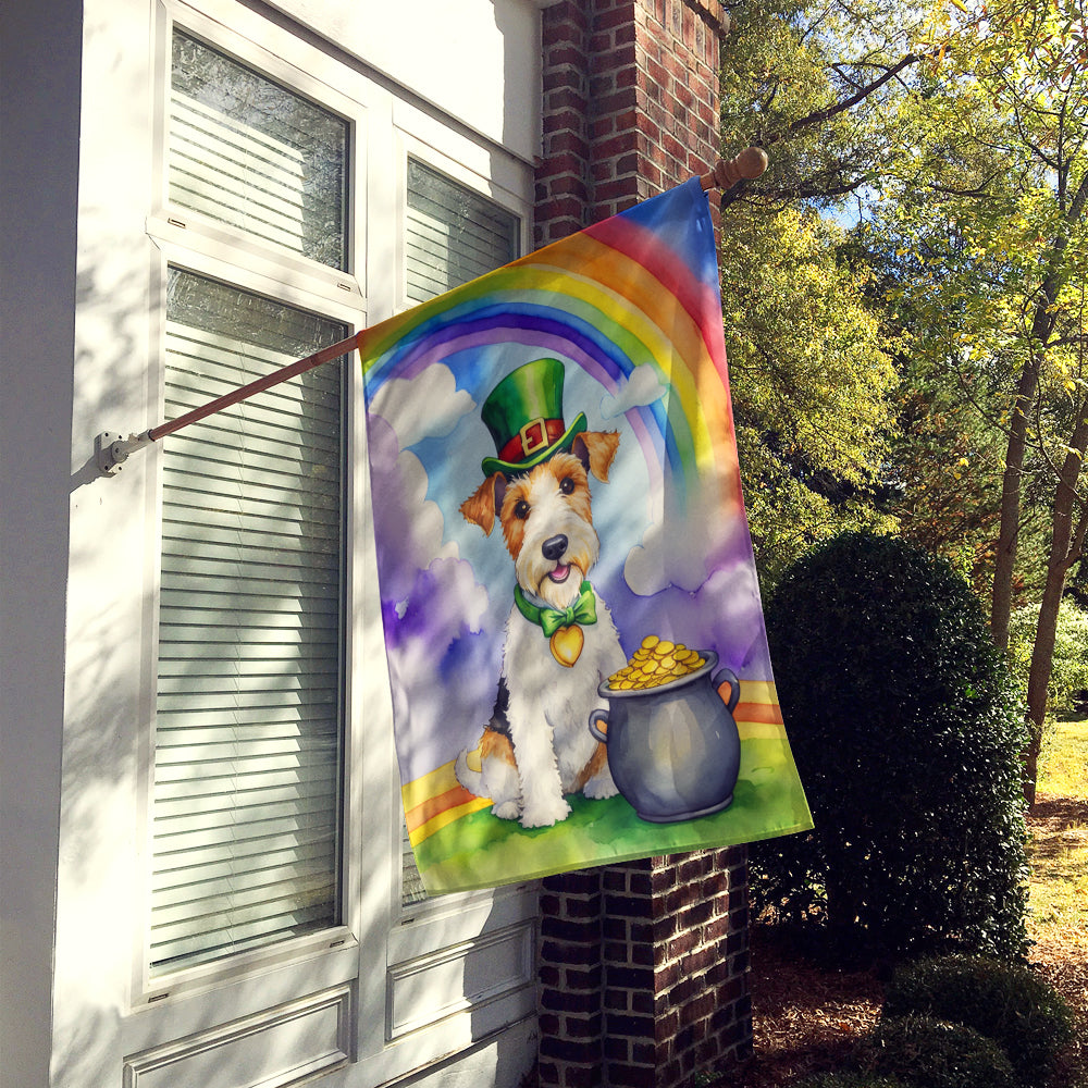 Fox Terrier St Patrick's Day House Flag 28x40 Porch Sleeve Pole Decorative Outside Yard Banner Artwork Wall Hanging, Polyester